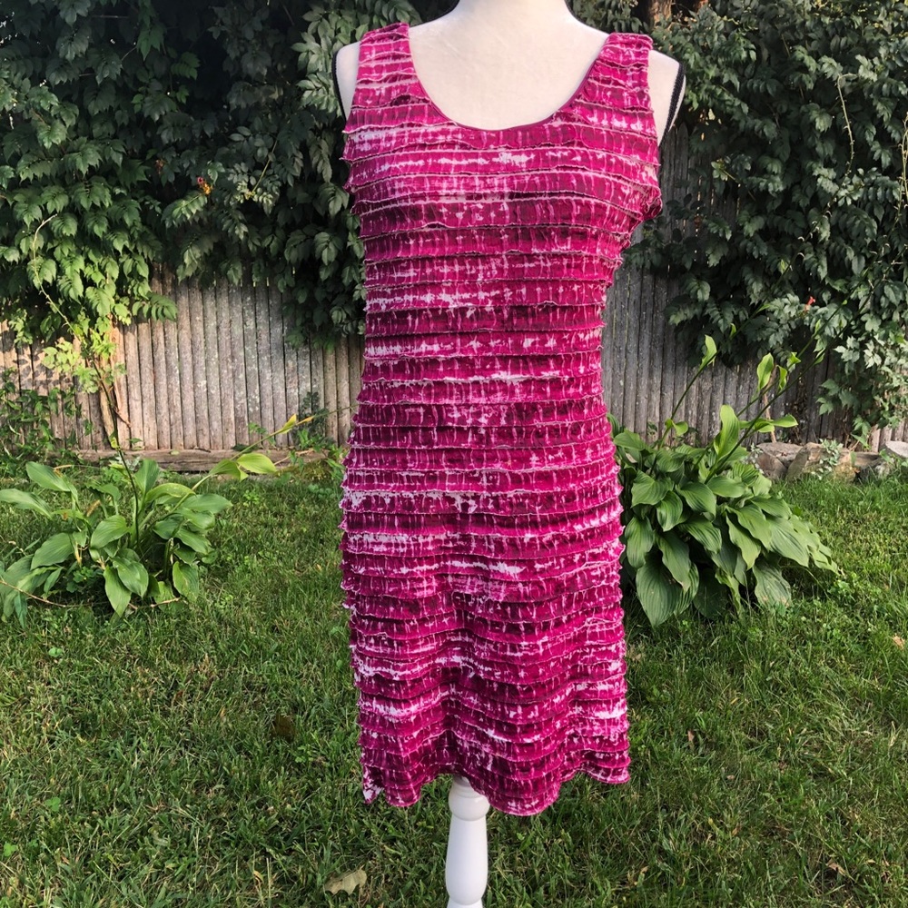 🌵Tribal Small Ruffle Dress Pink & White tie dye